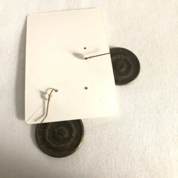 Antiqued Gold Tone Round Cabochon Dangle Earrings - Picture 5 of 7